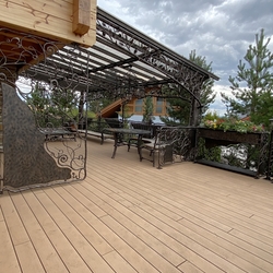 Überdachung der Terrasse als Kunstwerk – eine handgeschmiedete Kiefer mit Geländer und Accessoires Überdachung der Terrasse als Kunstwerk – eine handgeschmiedete Kiefer mit Geländer und Accessoires