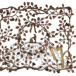 Schmiedeeisernes Gitter mit Schmied in der Mitte Schmiedeeisernes Gitter mit Schmied in der Mitte